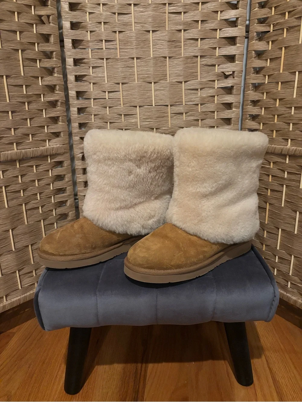 UGG Chestnut and Cream Suede Shearling Booties